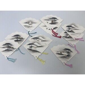 Vintage 10 Japanese Fan Tally Score Cards 6 Designs,  Bridge Canasta Mahjong